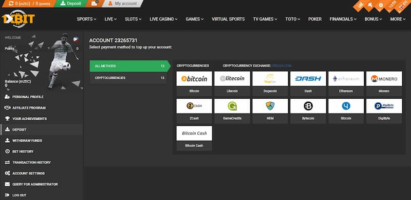 Nạp tiền rút tiền 1 nạp tiền rút tiền tại 1XBIT