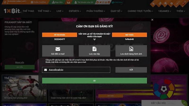 Đăng ký 3 tạo tài khoản 1XBIT